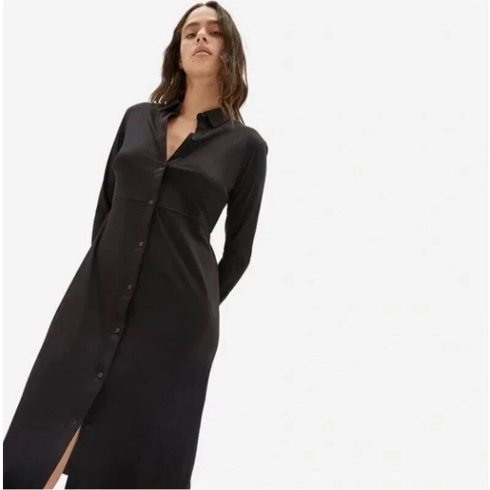 *Everlane Women’s The Luxe Cotton Black Button Up Medium Midi Shirt Dress